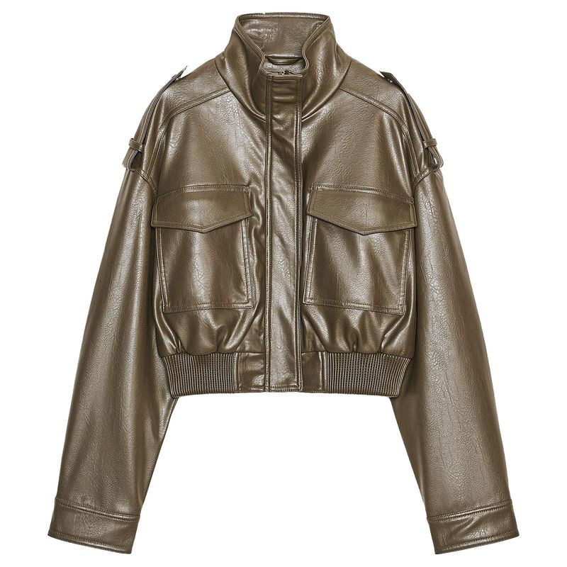 

Zaprha 2025 Осень Новая Мода Повседневная Искусственная Кожа Стойка Воротник Длинный рукав Куртка на все случаи жизни Короткое пальто 4749701