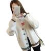 College style pocket sweater jacket women's color buckle striped design contrasting color V-neck long-sleeved outer knitted cardigan