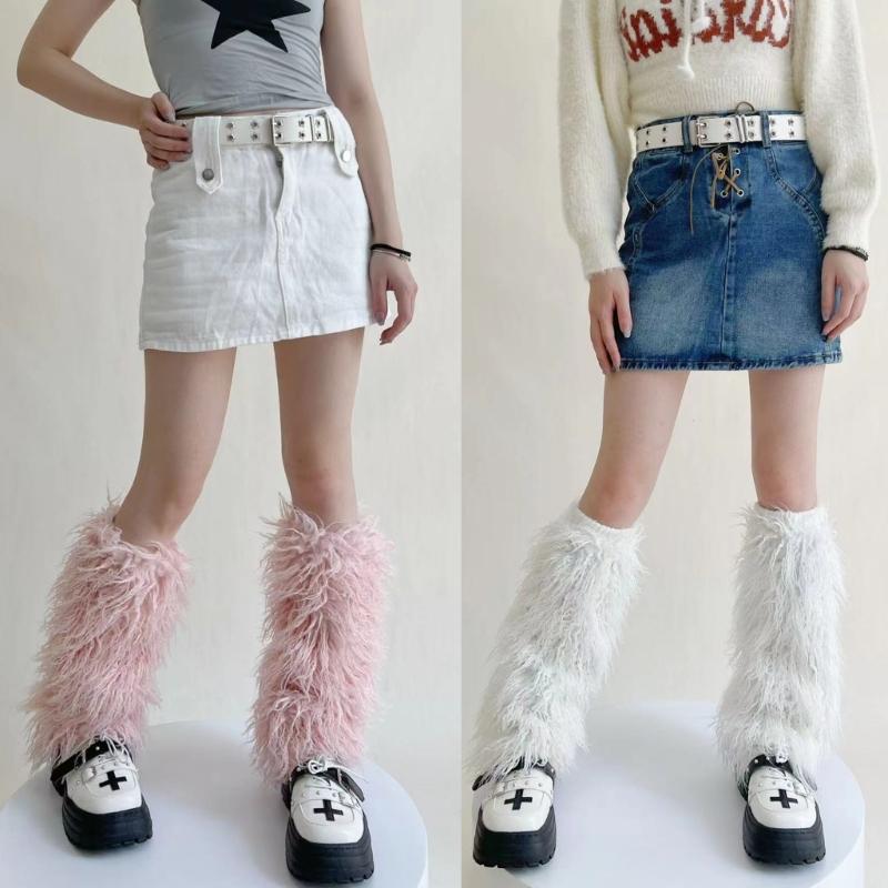 Gothic 80s Party Dance Legwarmers Autumn Winter Plush-Leg Warmers Lolita-Socks Furry Long Boot Socks Gift for Women Girl