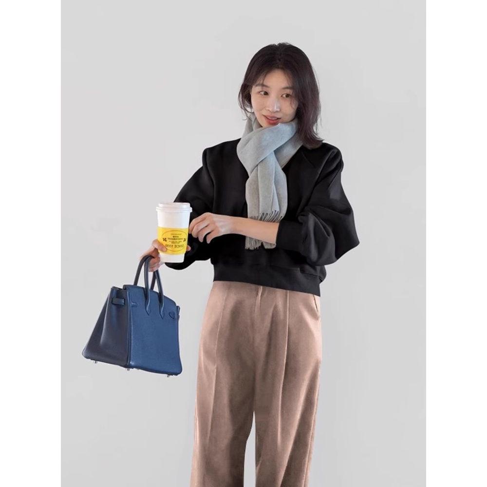 Dam 2025 Retro Raglan Rundhals Sweatshirt - Petite Vår/Höst Vardaglig Kort Pullovertopp