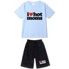 Mens Womens Cotton Short Sleeve T-Shirt Shorts Set Casual Outfit Lightweight Sporty Streetwear