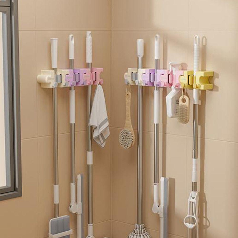 Wall Mounted Macaron Mop Clip Self Adhesive Broom Storage Clip Macaron Mop Holder for Bathroom
