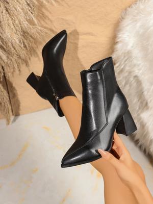 Fashion Autumn Winter Fashion Thick Heel Slim Ankle Boot Women Pointed Toe Zipper Shoes Mordern Short Booties Zapatos De Mujer