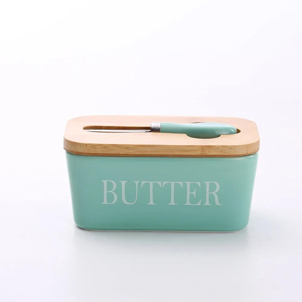 Butter Box Sealing Tool, Wood Lid Knife, Food Dish, Ceramic Keeper, Cheese Storage Tray Plate Container For Kitchen