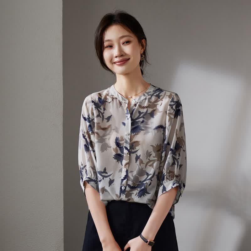 SOFSIL Women's Printed Short Sleeve Silk Blouse