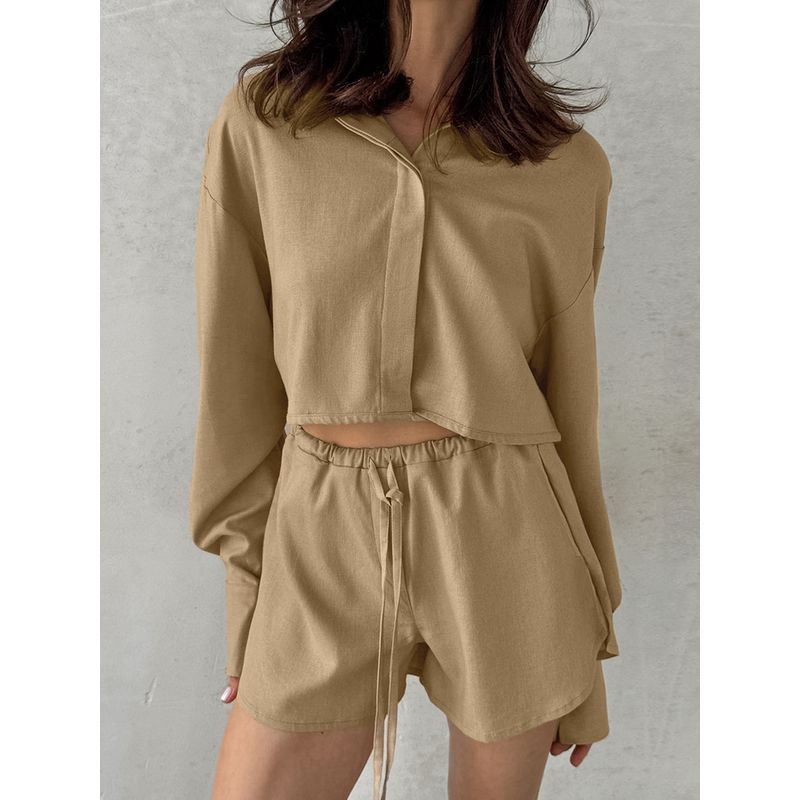Fashion Women's Suit Cotton and Linen Long Sleeves Short Top Fashion Shorts 2025 Summer