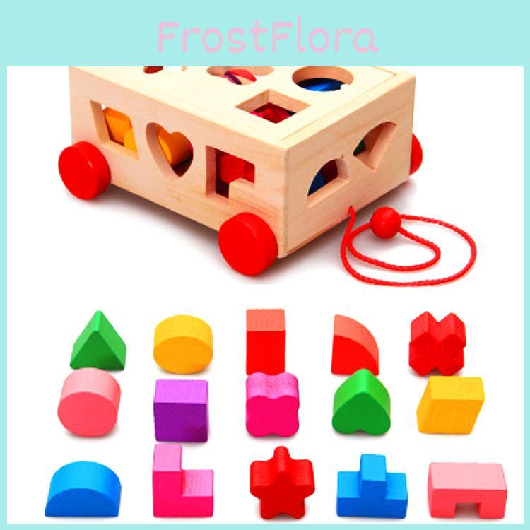 Wooden Building Block Trolley Toy With Storage For Kids Learning And Development