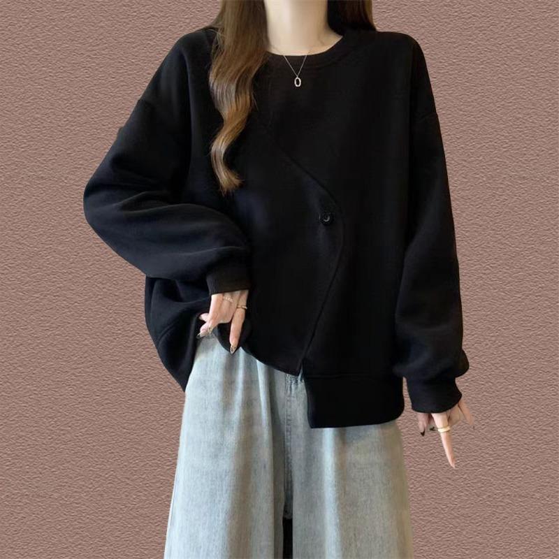 Pull en Maille Asymétrique Oversize pour Femme Décontracté Noir Manches Longues Pullover