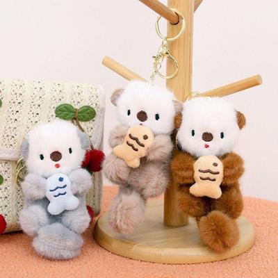 Cute Plush Otters Holding Fish Keychain  Backpack Animal Keyrings Bag Key Wallet Pendant Toy Girls Gift