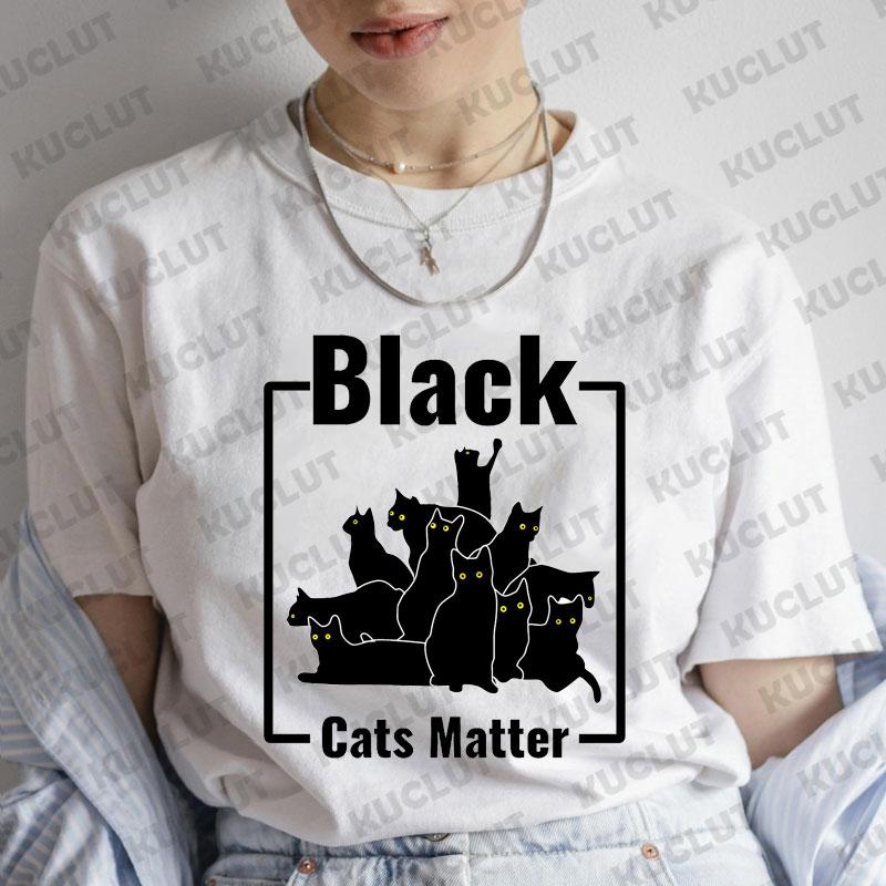 T-Shirt für Damen Schwarze Katzen Print Mode T-Shirt Lässig Rundhals Kurzarm Streetwear Damen T-Shirt Vintage Tee Oberteile