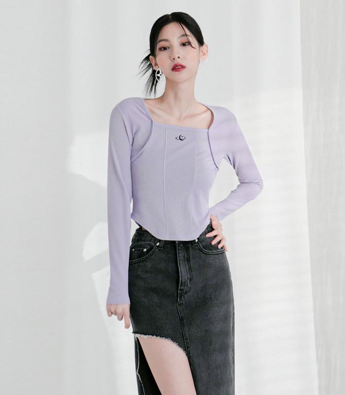 AVANDRESS Square Neck Line Crop Long Sleeve - 6Col