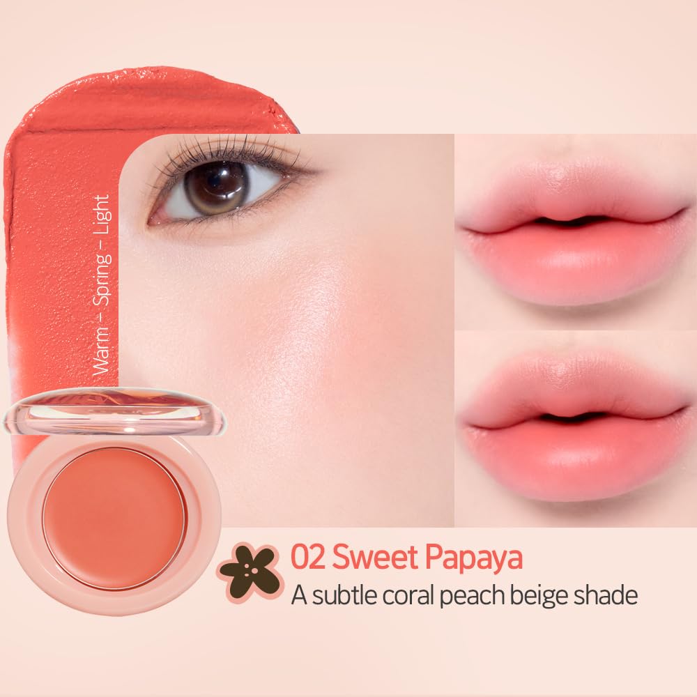 Etude Fruity Lip Cheek Lipstick [Etude Official] & Balm, Papaya, 2.3g, Coral, Pink, Orange, Red, Cheek, Lip,