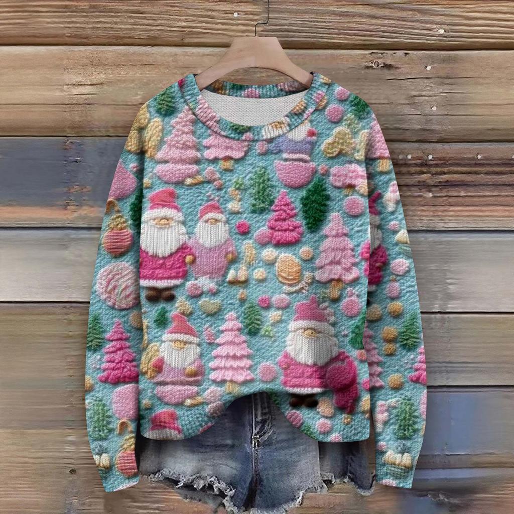 Pulls à manches longues pour femmes Col O Décontracté Mignon Tricot Imprimé Pull Oversize