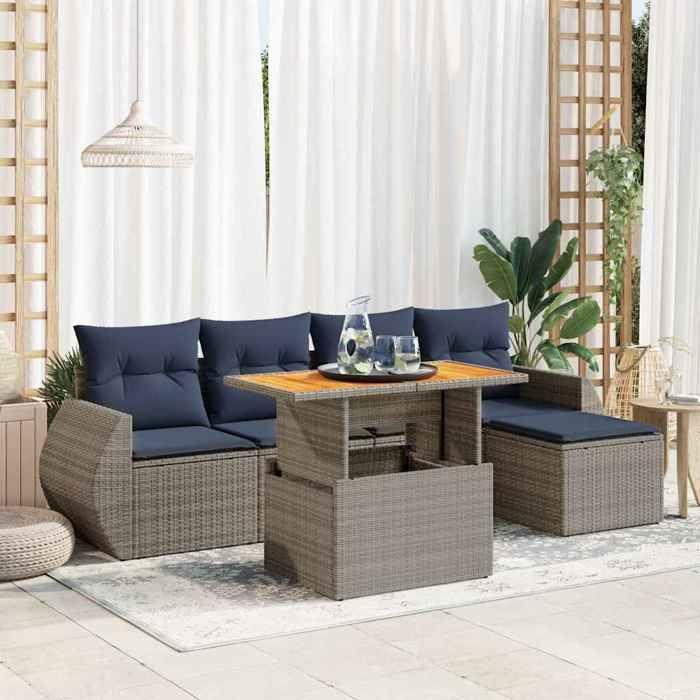 VidaXL Salon de jardin 6 pcs avec coussins gris résine tressée 3327253