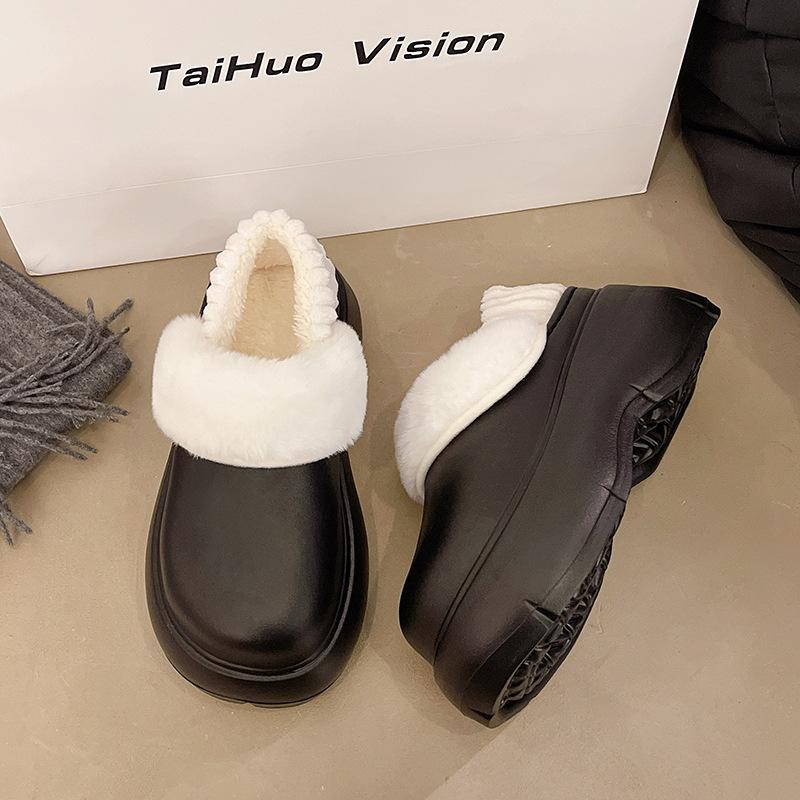 Increase the Height of Winter Warmth, Thickened Thick-soled Cartoon One-pedal Comfortable and Cute Velvet Cotton Shoes, Women's Fluffy Shoes