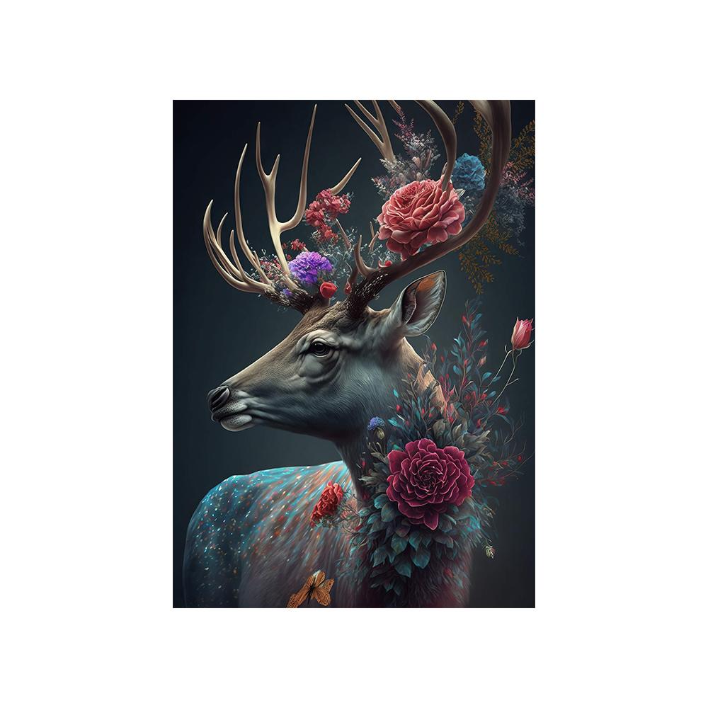 

Олень с яркими цветами, настенный художественный холст с принтом, постер, причудливое изображение животного для подарка, гостиной, домашнего декора, Cuadros 60x80cm No Framed