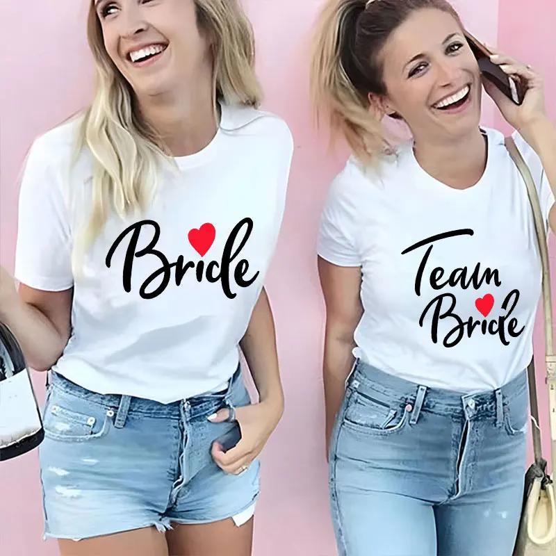 Team Bride Squad T-shirt Bridal Wedding Tops Bachelorette Farewell Party Tees Women EVJF Blouses Bridesmaid Aesthetic Clothing