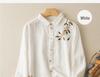Hong Kong Style Embroidered Cotton Linen Shirt - Artistic Retro Casual Top for Women, Spring/Autumn 2025.