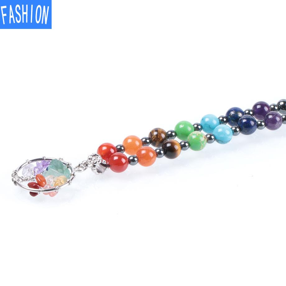 Hand Wound Tree Of Life Short Necklace Black Gallstone Beads Yoga Seven Chakras Natural Gem Necklace