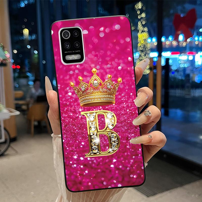 

Phone Case For LG Q52/K52/K62 Soft Silicone Unique Letter Crown Design Black Case LMQ520N LMK520 LMK525 Casing LG Q52