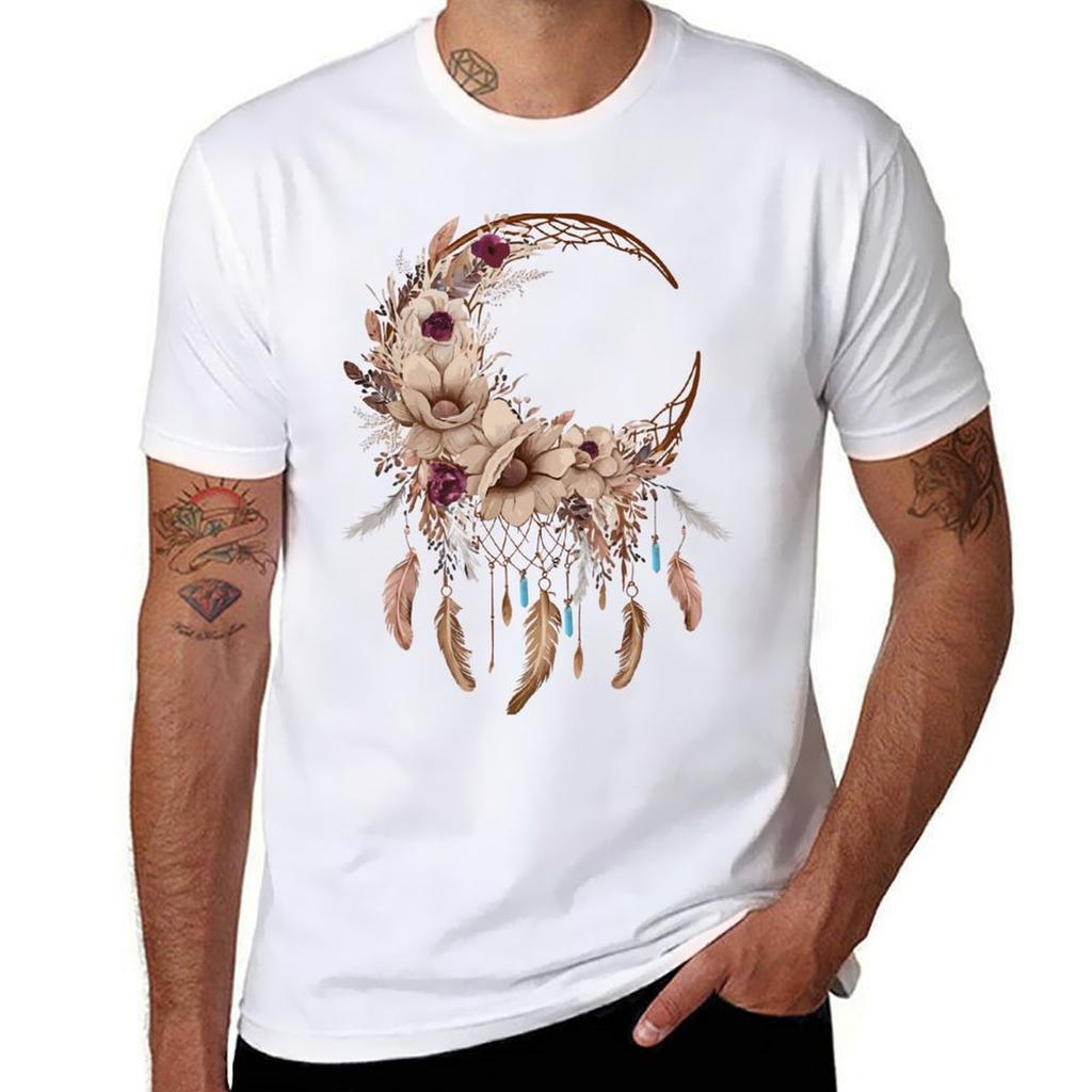 Floral Moon Dreamcatcher TShirt Summer Print Short Sleeve Tee