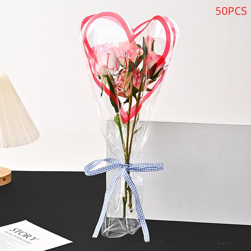 

Transparent Rose Packaging Bags Flower Bouquet Plastic Bag Bouquet Wrapping Paper One Straight Bag Flower Packagin Red