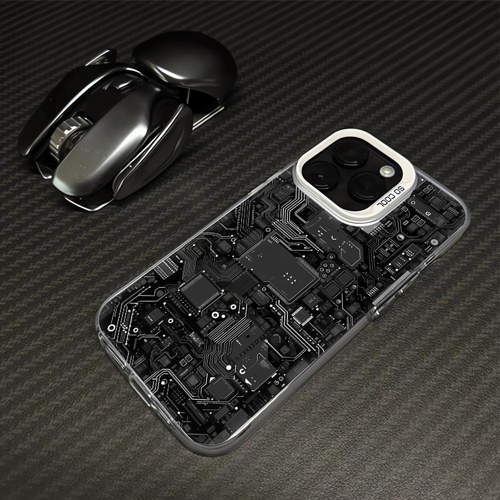Creative Mechanical Circuit Pattern Phone Case FOR IPhone 15promax 14 11 12 Pro 15 16 Plus 13 Pro MAX XR XS Black Soft Covers