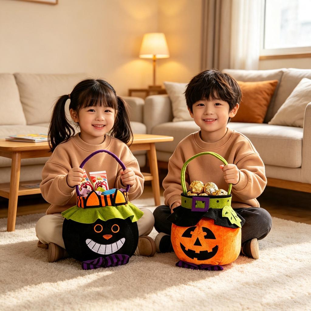 Halloween Candy Bags Pumpkin Tote Bags for Kids Kindergarten Trick or Treat Gift Bags with Handles Party Decorations
