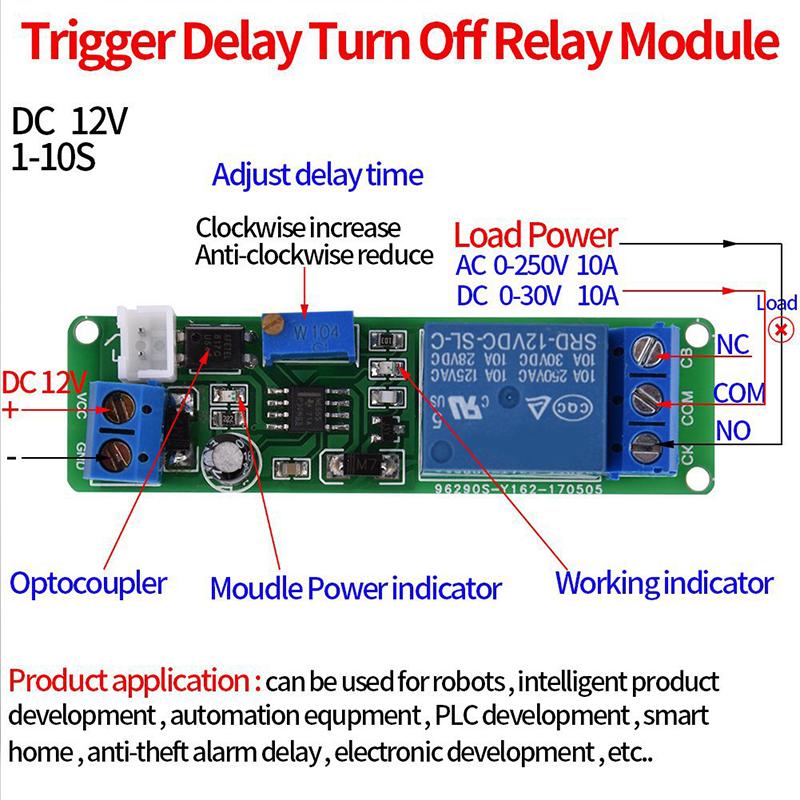 Dc 12V Adjustable Timer Delay Turn Off Module Timing Relay Time Switch 1~10Sec Delay Off Switch Module