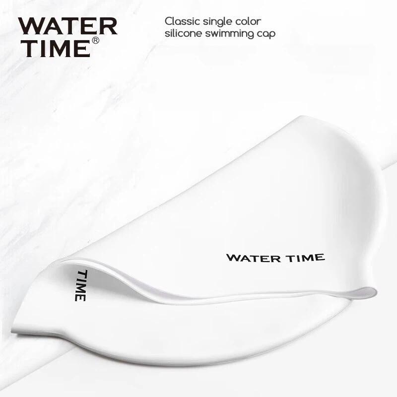 WATERTIME Silicone Swimming Cap, for Long Hair, Large Size, Ear Protection, High Elasticity, Comfortable, Black