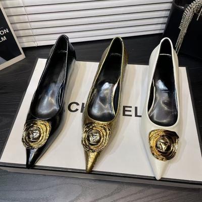 Cat Heel Single Shoes Women's Autumn and Winter New Pointed Metal Buckle Stiletto High Heels Women's Not Tired Feet Wear Commuter Shoes