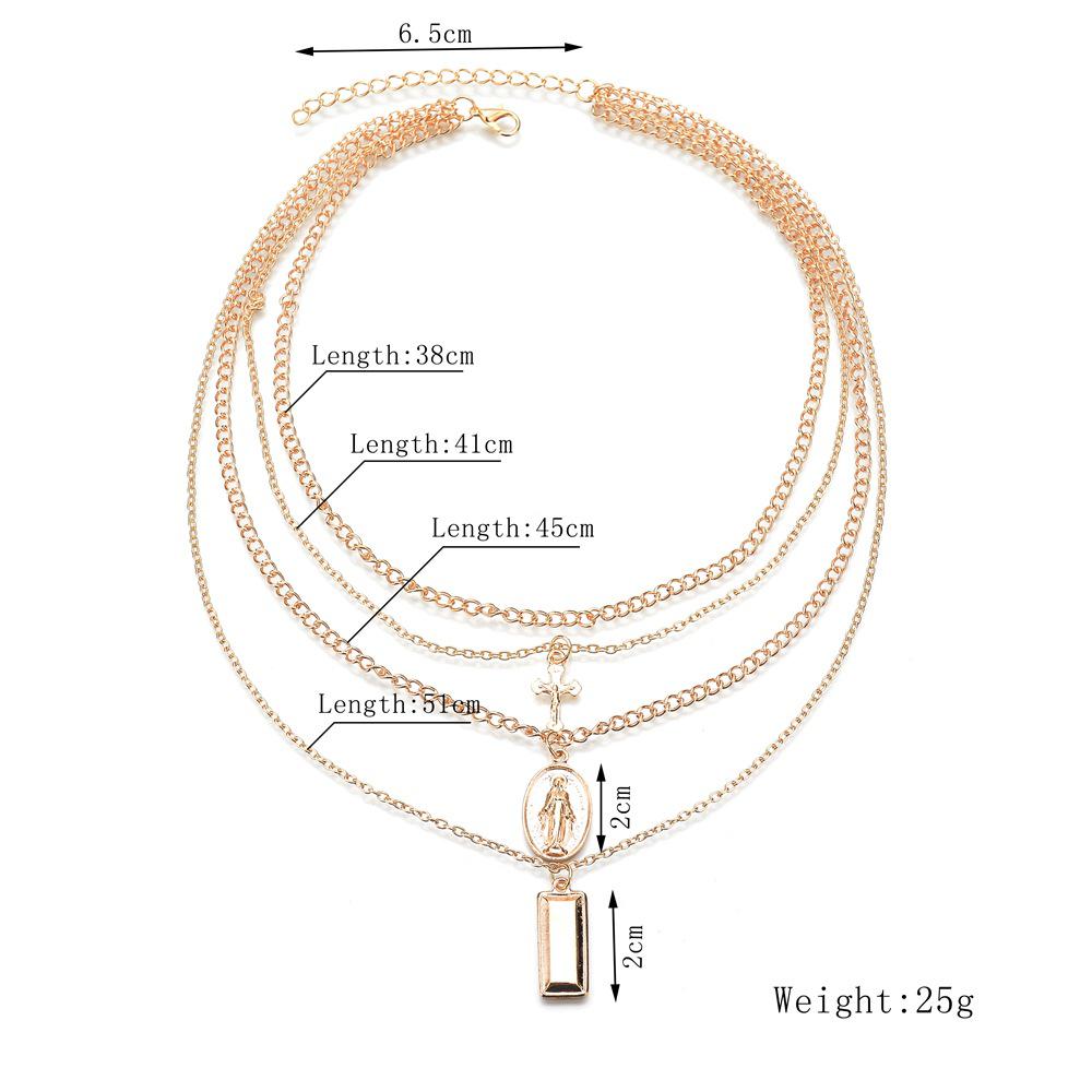 Vintage Personality Exaggerated Madonna Cross Alloy Multilayer Pendant Necklace