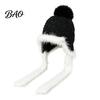 Ear Warmer Hat for Cycling Women Knitted Earflap Hat, Fuzzy Trim Pompom Soft Warm Outdoor Winter Knit Cycling, Cold Weather Daily Wear