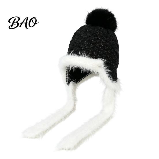 Ear Warmer Hat for Cycling Women Knitted Earflap Hat, Fuzzy Trim Pompom Soft Warm Outdoor Winter Knit Cycling, Cold Weather Daily Wear
