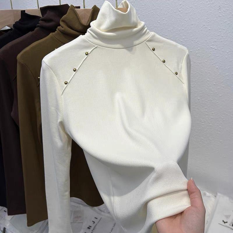 

Многослойная водолазка для женской осени и зимы, флисовая утепленная футболка с длинным рукавом, модный отполированный термотоп M белый