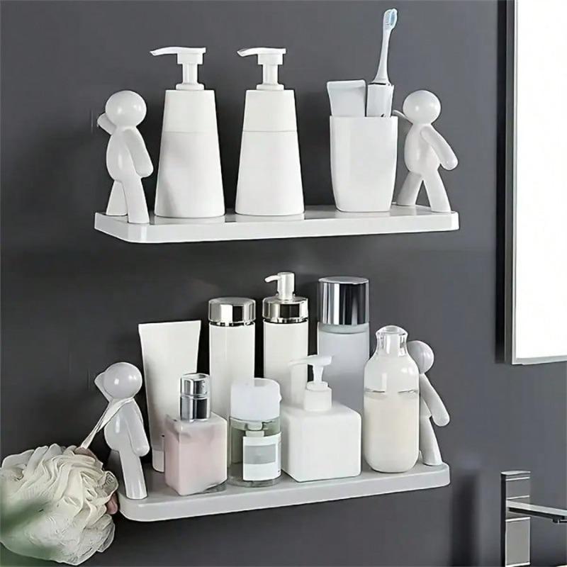 1pc Cute White Statue Wall Mount Storage Rack - No Drilling Required, Perfect For Bathroom And Kitchen Organization