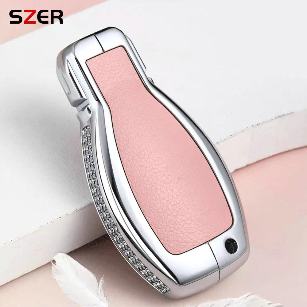 Alloy Leather Car Metal Key Case Cover Shell Fob for Mercedes Benz A B C S Class AMG GLA CLA GLC W176 W221 W204 W205 Accessories