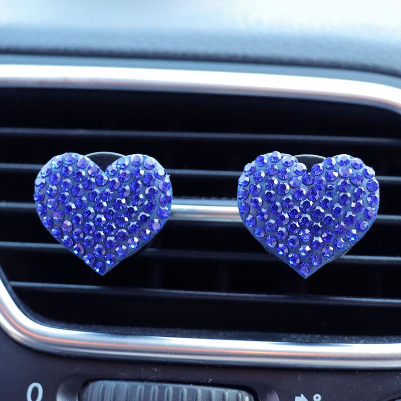 2Pcs/Set Heart-Shaped Car Air Outlet Perfume Clip Rhinestone Car Air Conditioning Air Outlet Perfume Decoration Clip Car Auto Ac