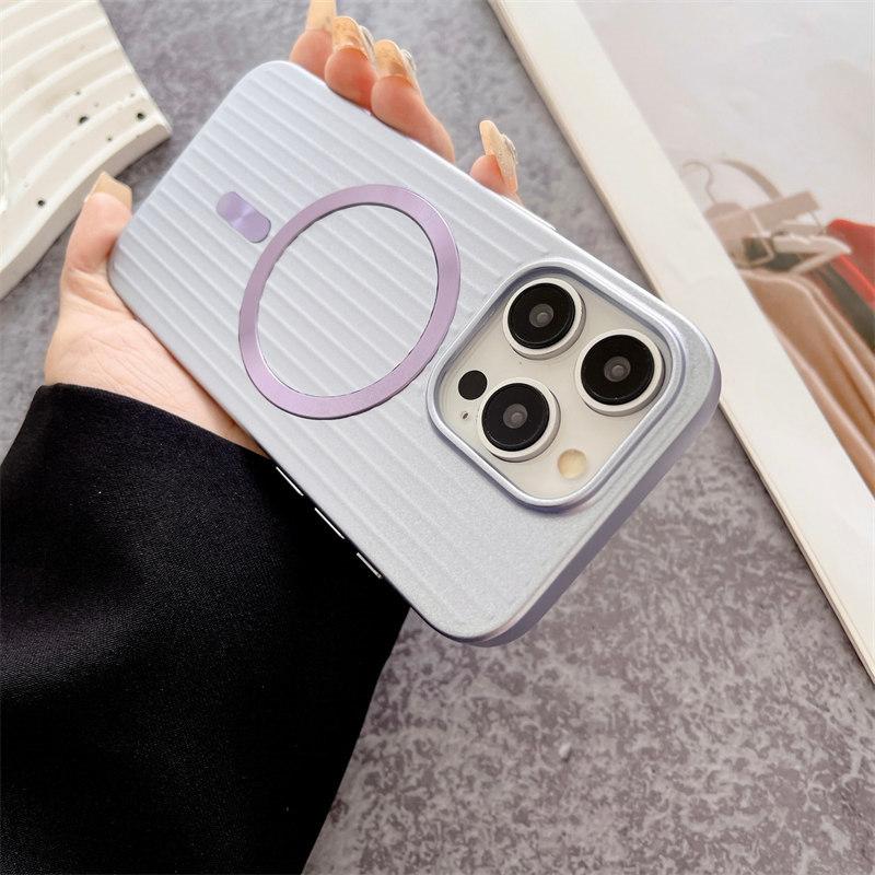 Luxury Corrugated Pattern Matte Magnetic Case For iPhone 16 15 14 13 Pro Max Plus For Magsafe Wireless Charge Hard PC Cover