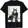 Samurai Cat Vintage Ukiyo-e Warrior Art Graphic Cat Art T-Shirt(1)