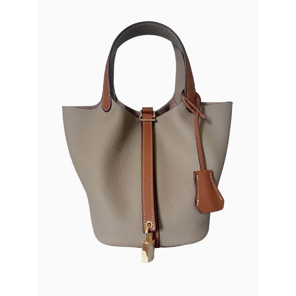 Vegetable Basket Bag, First Layer Cowhide Tote Bag, Commuter Bucket Bag, Women's Genuine Leather Bag, European and American Retro.