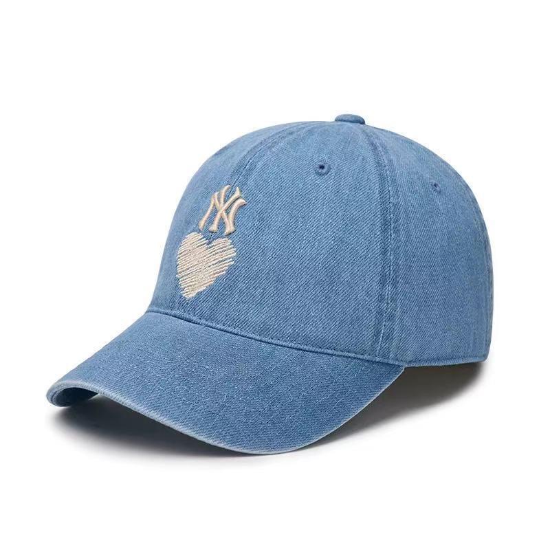 NY Heart Soft Top Denim Baseball Cap with Embroidered Lettering and Large Brim