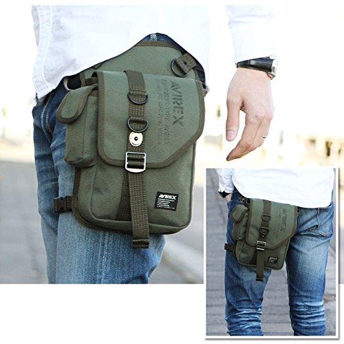 AVIREX 2-Way Leg Bag, Black (10), Dimensions: 22cm X 16cm X 6cm, Shoulder Strap (Longest Length) 127cm