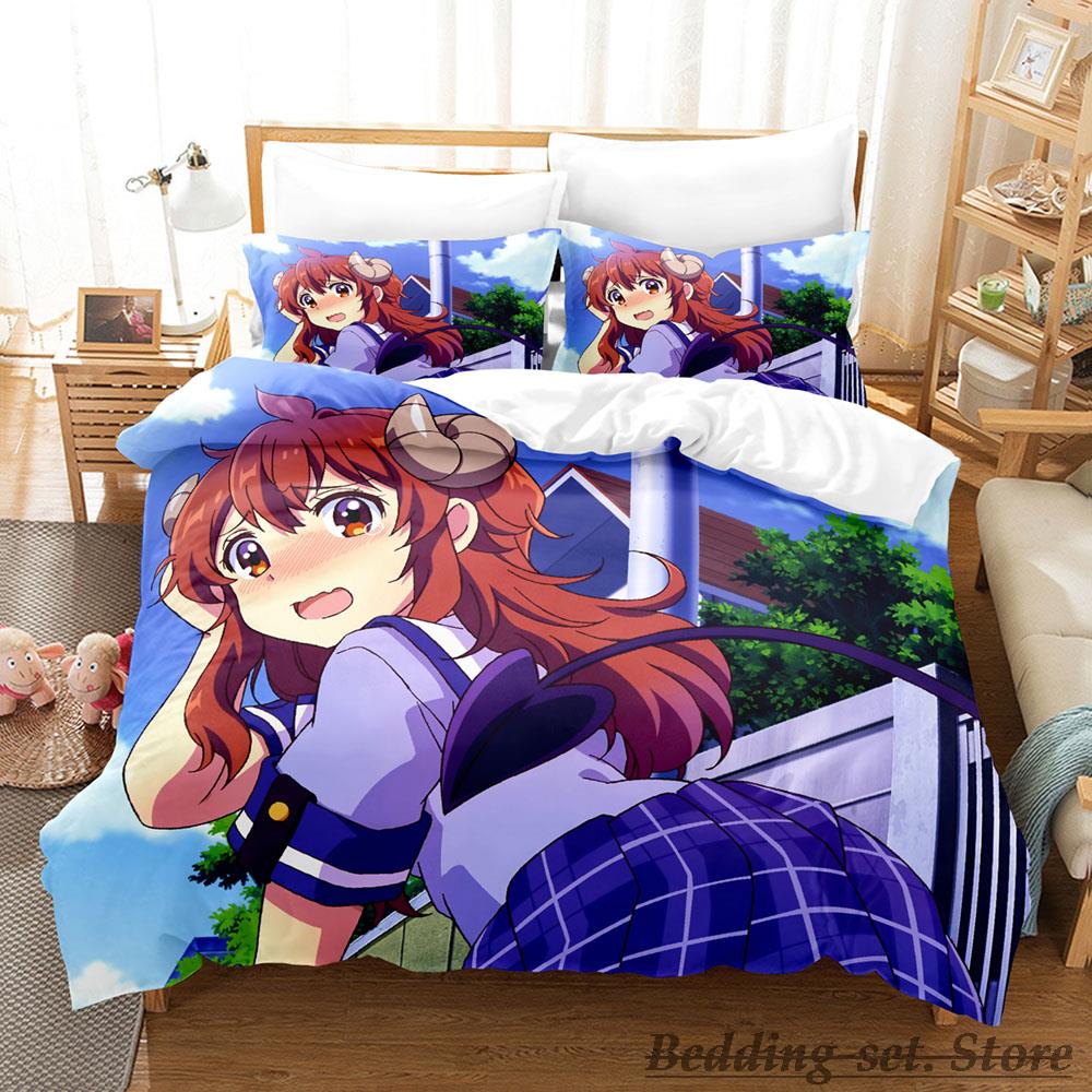 Kawaii The Demon Girl Next Door Bedding Set Single Twin Full Queen King Size Bed Set Adult Kid Bedroom Duvetcover Sets Anime