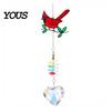 Weather Resistant Outdoor Decor Faux Crystal Red Bird Suncatcher with Chain, Window Hanging Ornament Colorful Bead for Home Prism Heart Pendant,