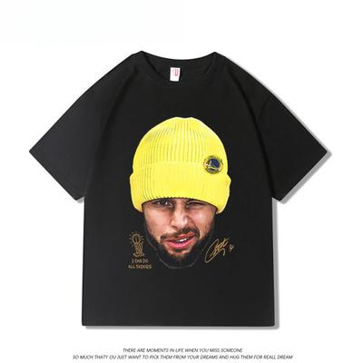 American Star Curry Funny Print T-shirt Cotton Heavy Top Trendy Men Summer Comfortable Versatile Basketball Short Sleeves