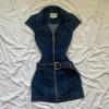 Abito in Denim da Donna a Maniche Corte con Collo a Polo Vita Alta Bodycon Midi Abiti Casual