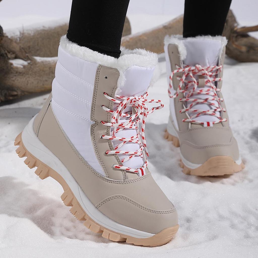 Women's 2024 Winter Outdoor Snow Boots: New Plus Velvet, Cotton, Large Size, Front Zipper