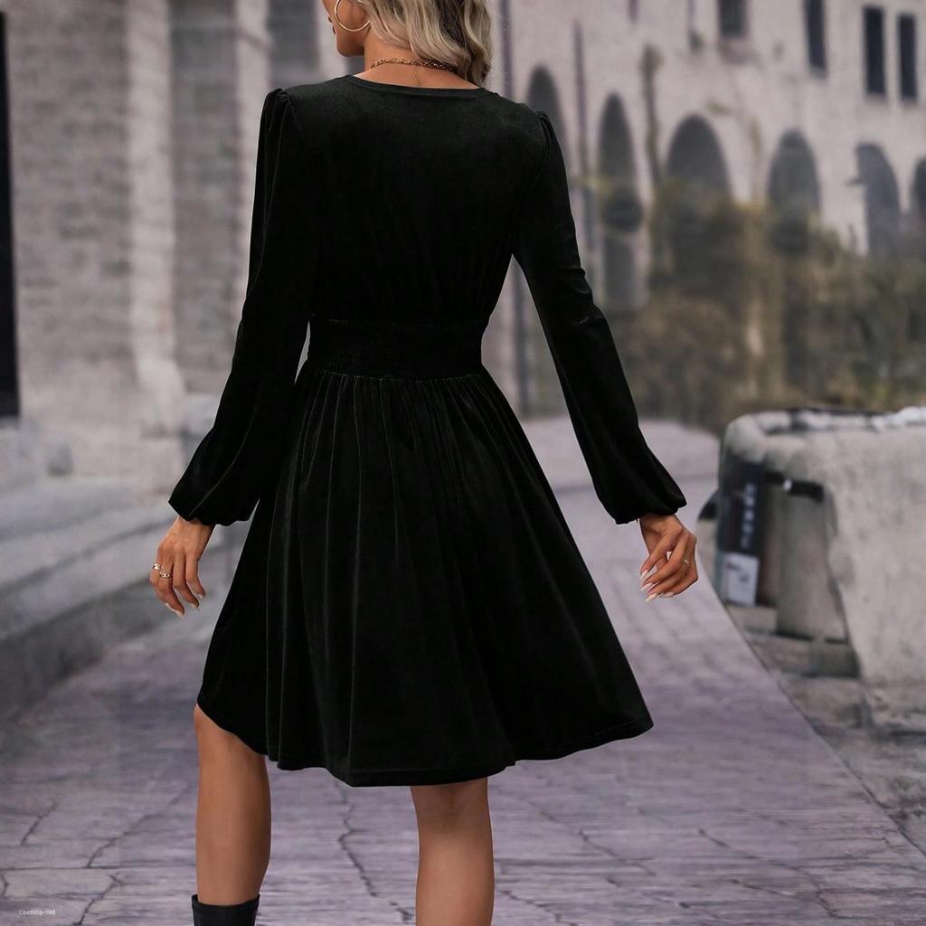 Modisches, farbenfrohes, langärmeliges Pulloverkleid mit V-Ausschnitt für Damen