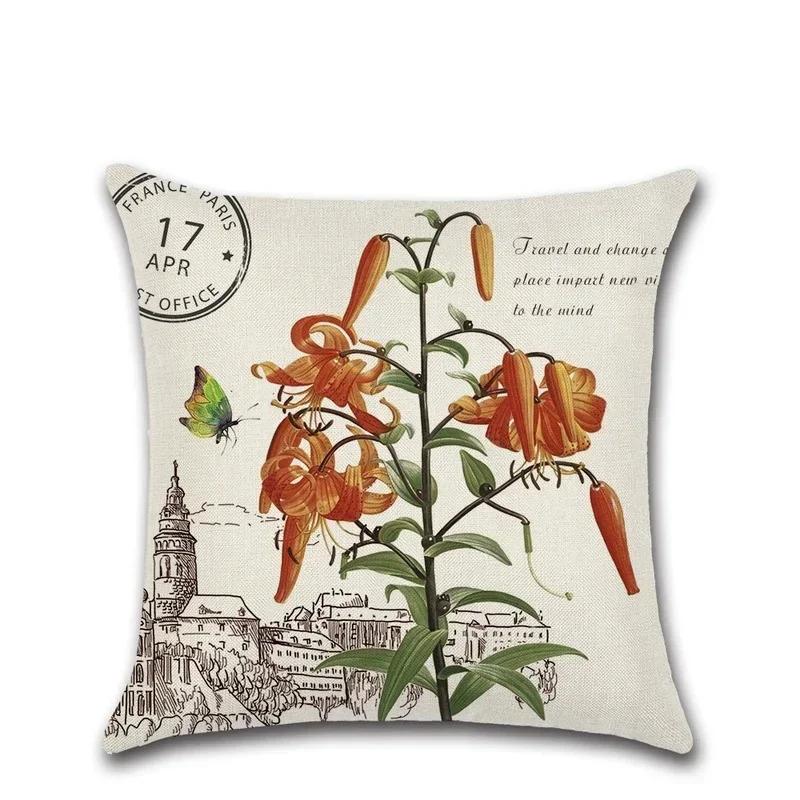 New European Retro Flowers Linen Cushion Cover Classical Floral Pillow Case Vintage Decorative Sofa Throw Pillow Cover 45X45Cm